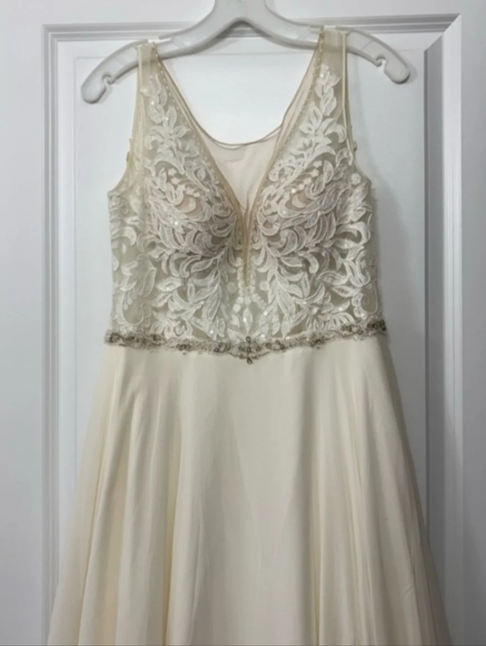 Ivory Lace Bodice A-Line Dress with Side Slit